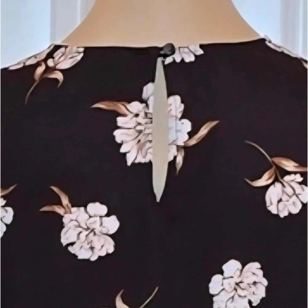 Ann Taylor Factory Chocolate Brown Floral Long Sleeve Blouse Keyhole Back Small - Picture 3 of 7